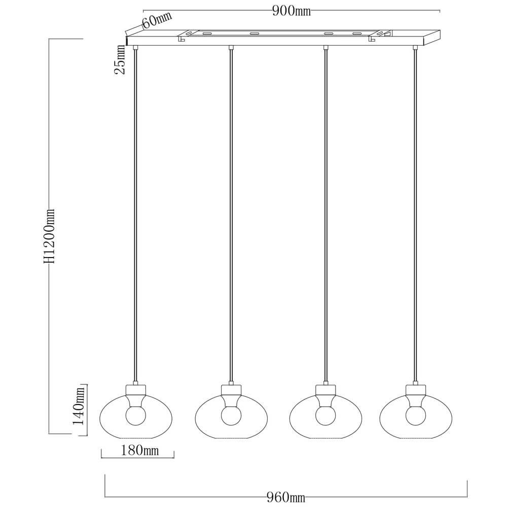 Suspension noire Shaun 4 lumières droites Globo 9007371442478