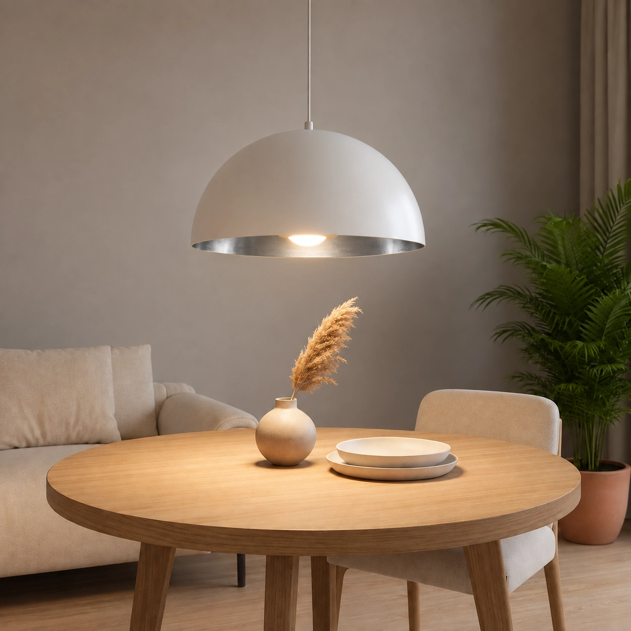 Grande lampe suspendue Gala Ø 50cm blanc intérieur argent