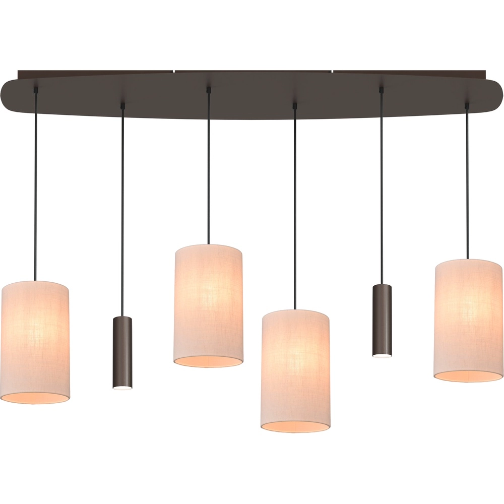 Lampe suspendue à 6 lampes Lisbourg Cacao avec un chapeau blanc foncé