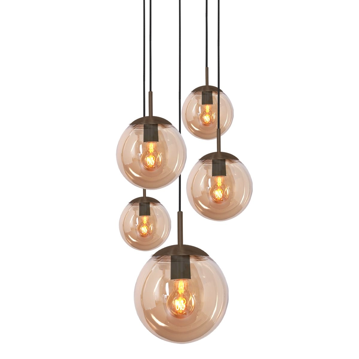 Lampe suspendue vide à 5 lumières Bollique Cacao avec verre ambré Steinhauer 8712746187175