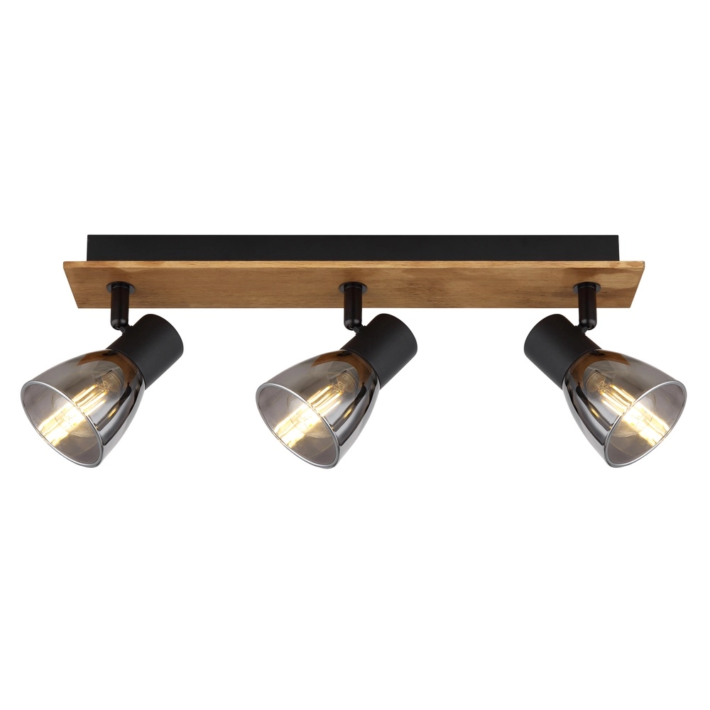 Lampe de plafond Claude 3-noir clair avec bois Globo 9007371431212