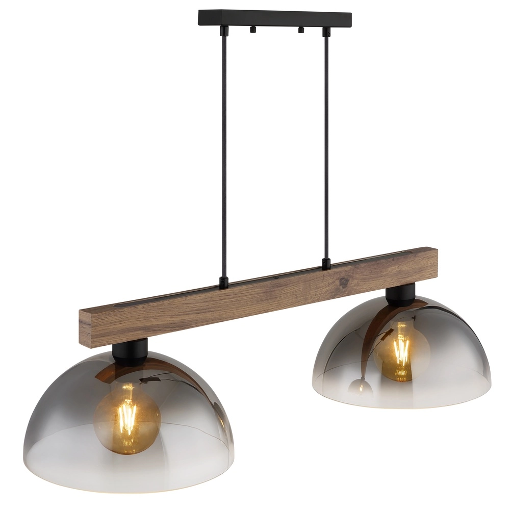 Lampe pendante de campagne Romy 2-noir clair avec bois Globo 9007371583355