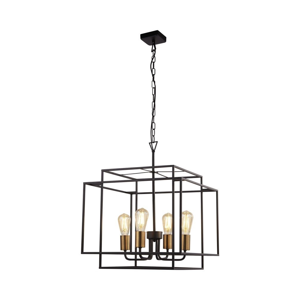 Lampe suspendue élégante Crate 4 lumières noir avec or