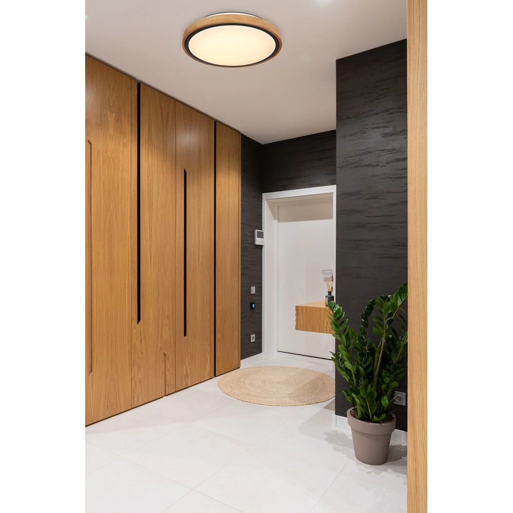Lampe de plafond Bruno Ø 30,7 cm noir avec bois Globo 9007371430468