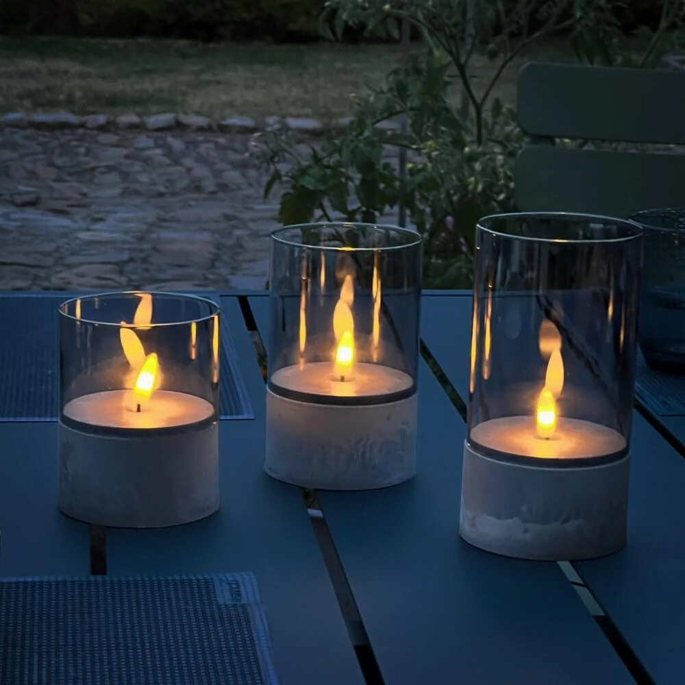 Ensemble de 3 lampes de table Bougie verre de fumée Brilliant 4004353428326