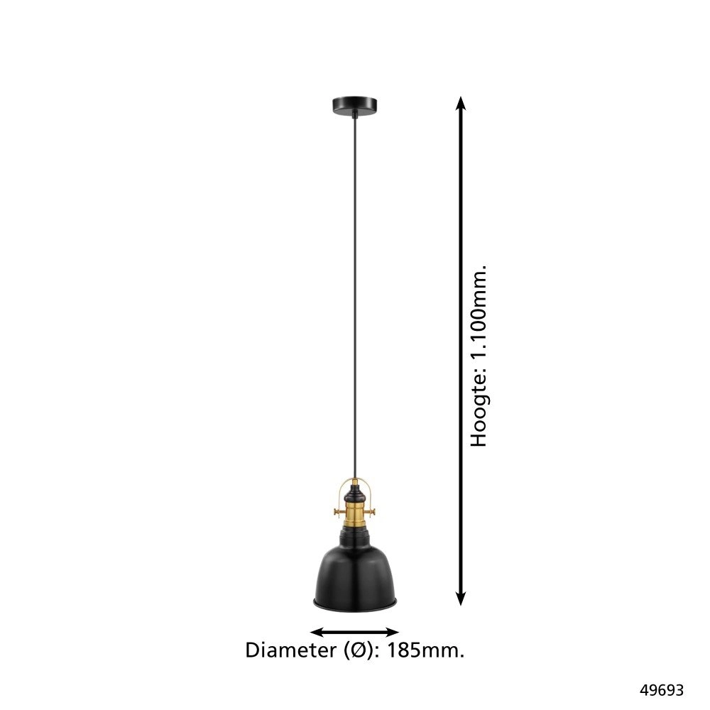 Lampe à suspension Gilwell 18,5cm noir avec de l'or Eglo 9002759496937
