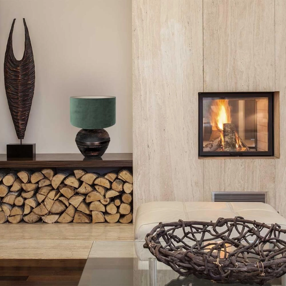 Lampe de table chic Lyons B avec capuche en velours vert Steinhauer 8712746166644