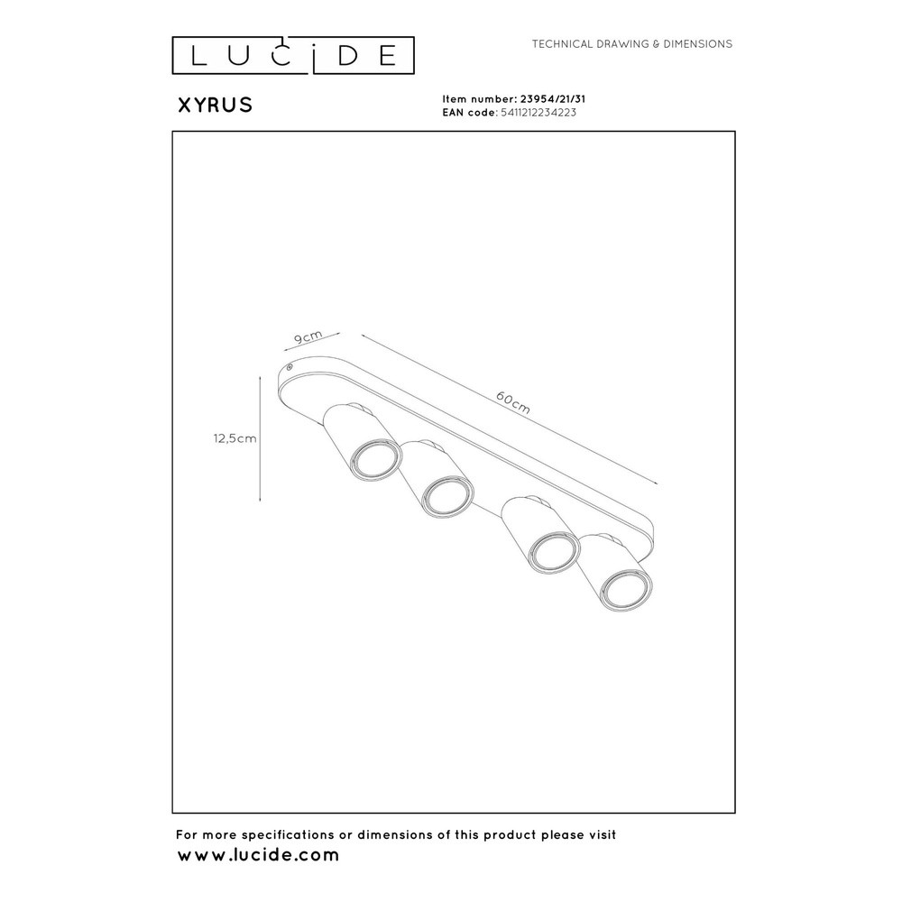 Projecteur de plafond Xyrus Blanc à 4 lumières Lucide 5411212234223