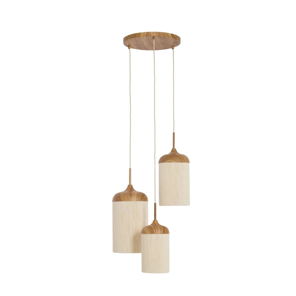 Lampe pendante à 3 lampes Danialo brun clair avec corde