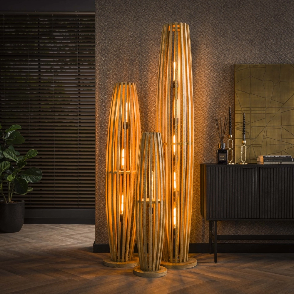 Lampe de sol en bois Orbit 145cm - 3x E27 Lyora 8716803511101