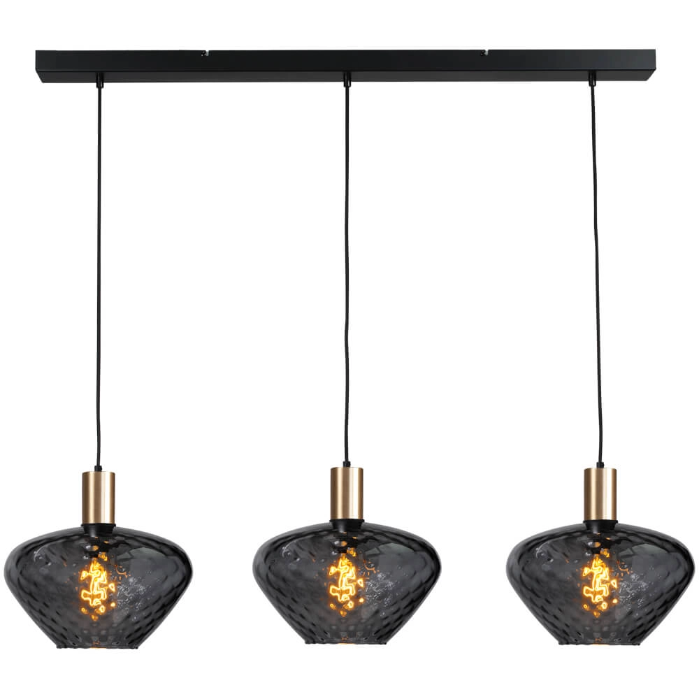 Lampe suspendue 3 lumières - dorée - Porto avec verres transparents Blossom Lampe suspendue 3 lumières - dorée - Porto avec verres transparents Blossom