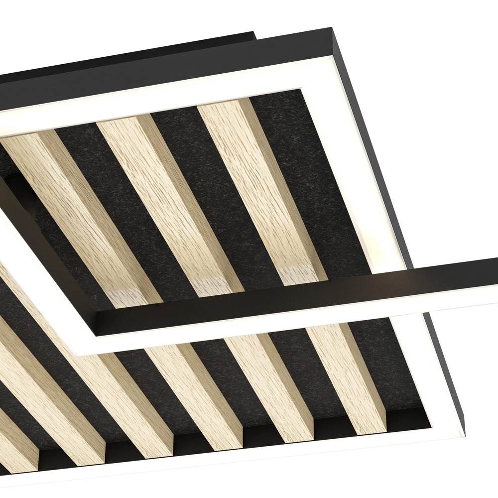 Lampe de plafond moderne Cembrano noir avec carré bois 48,5 x 48,5 cm Eglo 9008606388226