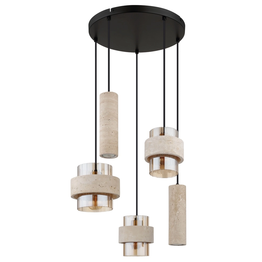 Lampe suspendue à 5 lumières Daren noir avec marbre Globo 9007371580668
