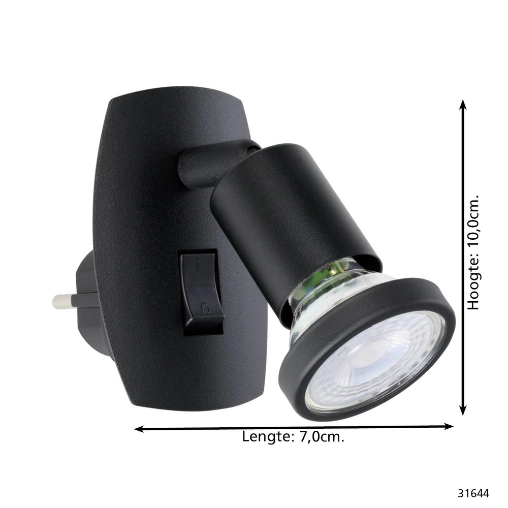 Lampe murale à prise Parrini Interrupteur - Noir