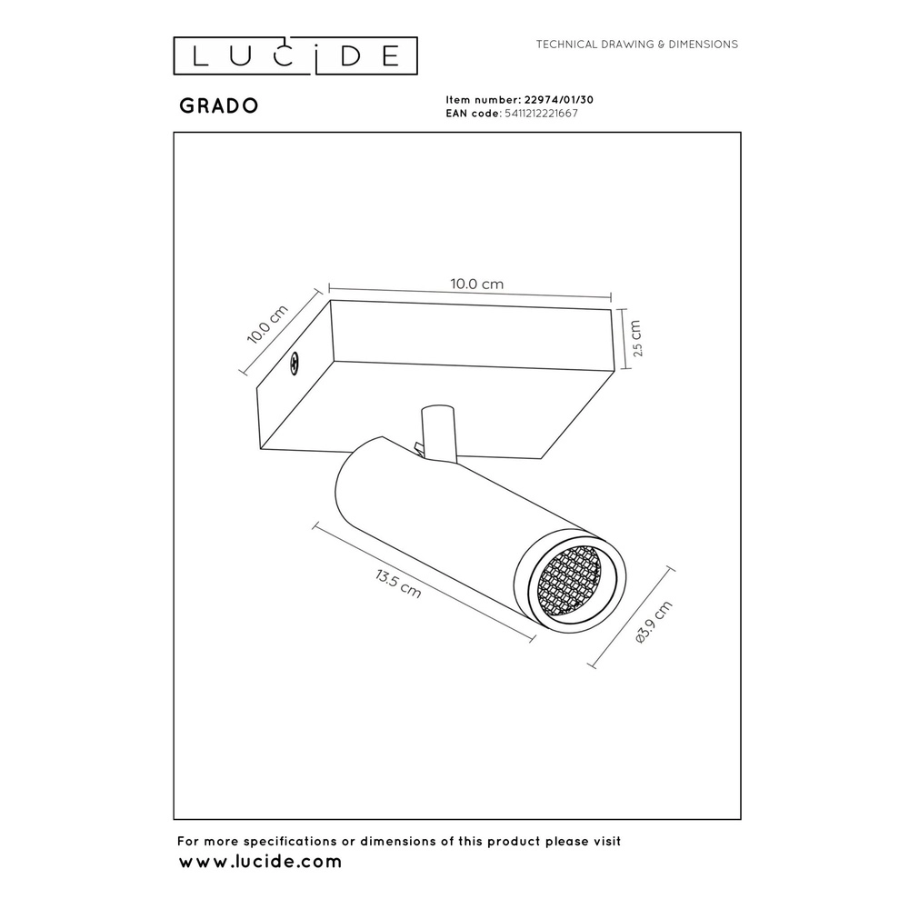 Lampe de plafond élégante Grado Noir Lucide 5411212221667