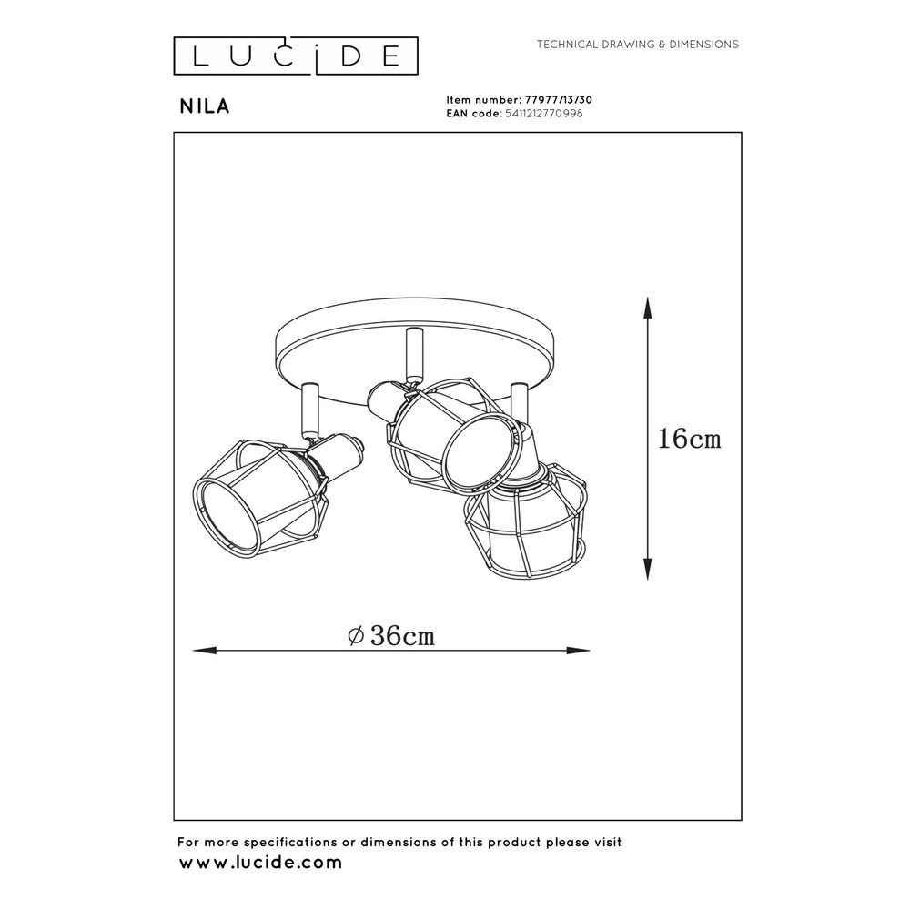 Lampe de plafond Nila Noir à 3 lumières Lucide 5411212770998