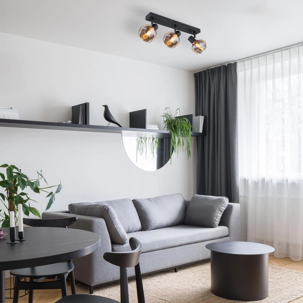 Plafonnier noir Tokki Verre fumé ambré à 3 lumières Globo 9007371458028