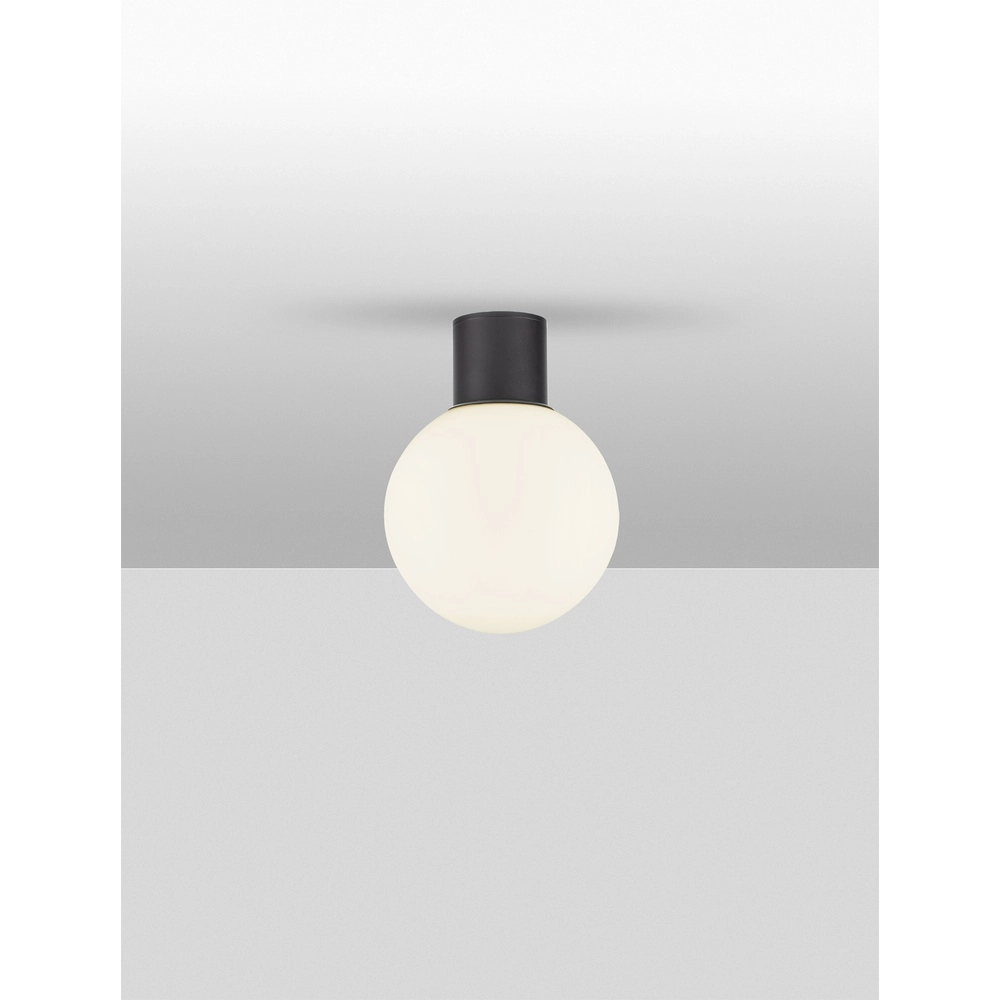 Plafonnier Spix anthracite avec verre convexe blanc