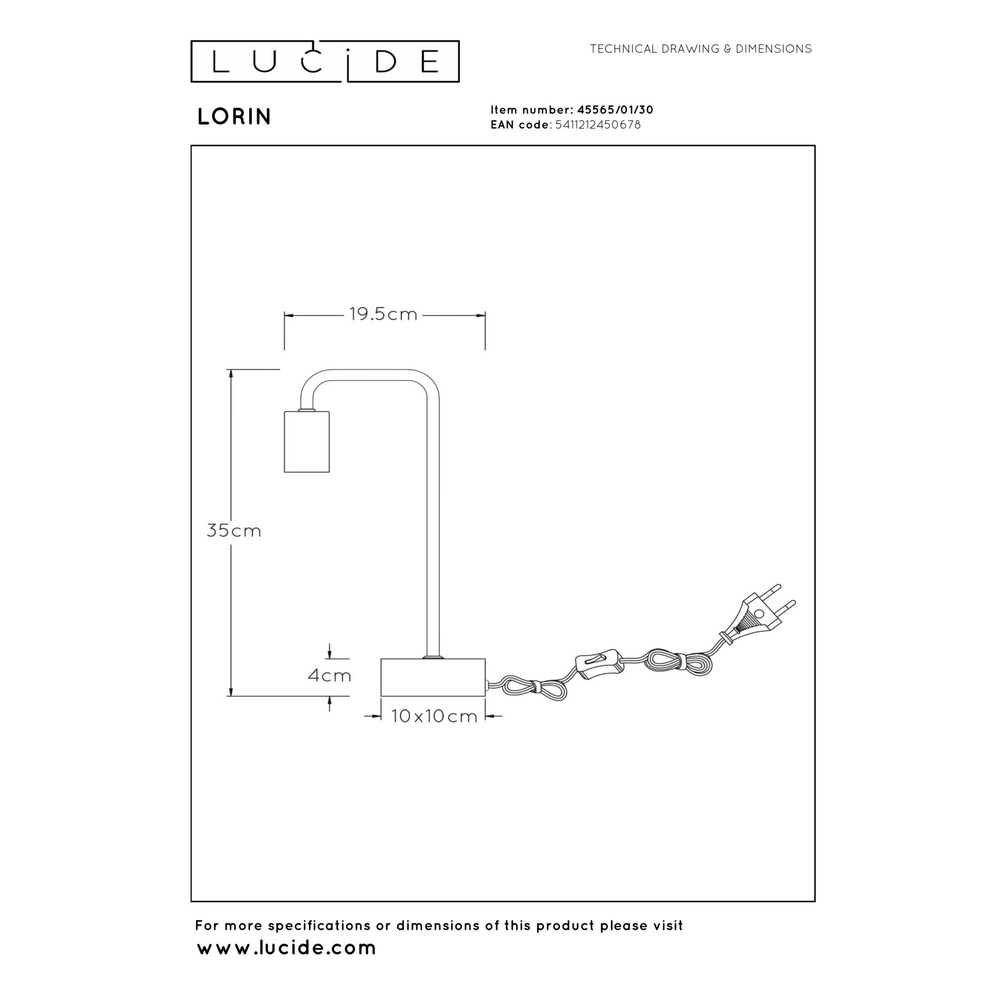 Lampe de table Lorin Noir Lucide 5411212450678