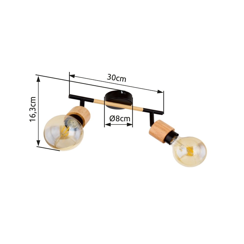 Lampe de plafond Jorna 2-noir clair avec bois Globo 9007371402281