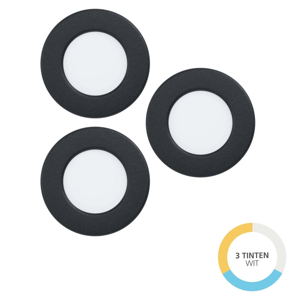 Projecteur encastré 3x Fueva 6 rond - noir - Ø 8,8cm