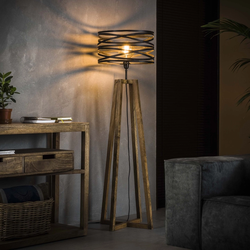 Lampe de sol industrielle Twist Ø 41cm - bois avec gris