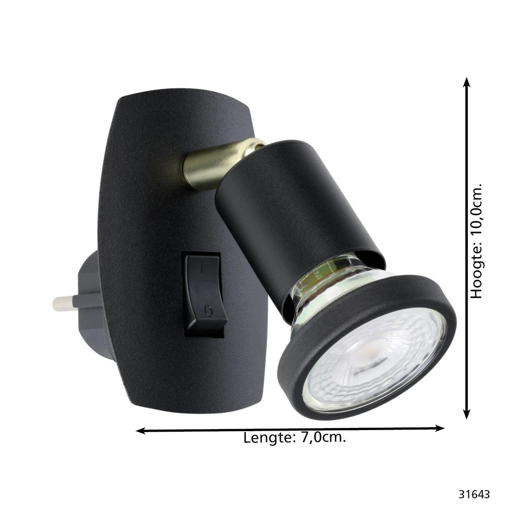 Lampe murale à prise Parrini Switch - Noir/Laiton