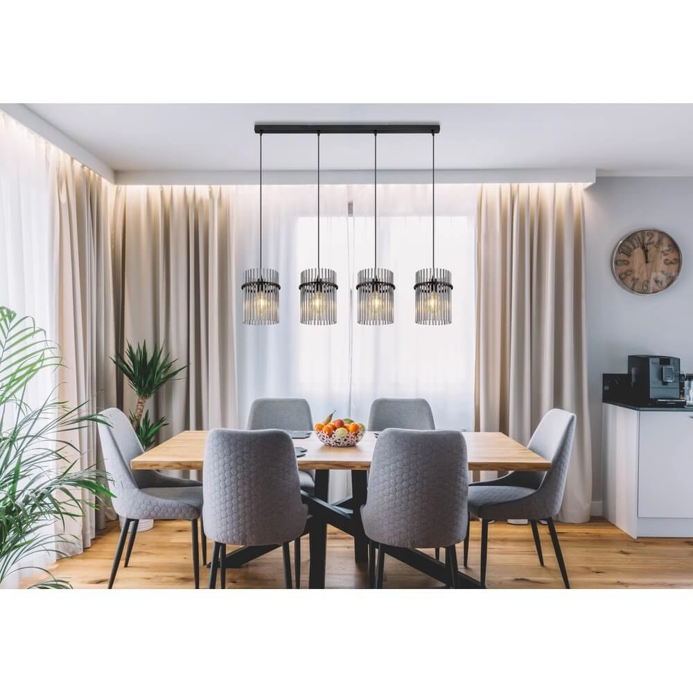 Suspension noire Gorley avec verre fumé 4 lumières Globo 9007371448180