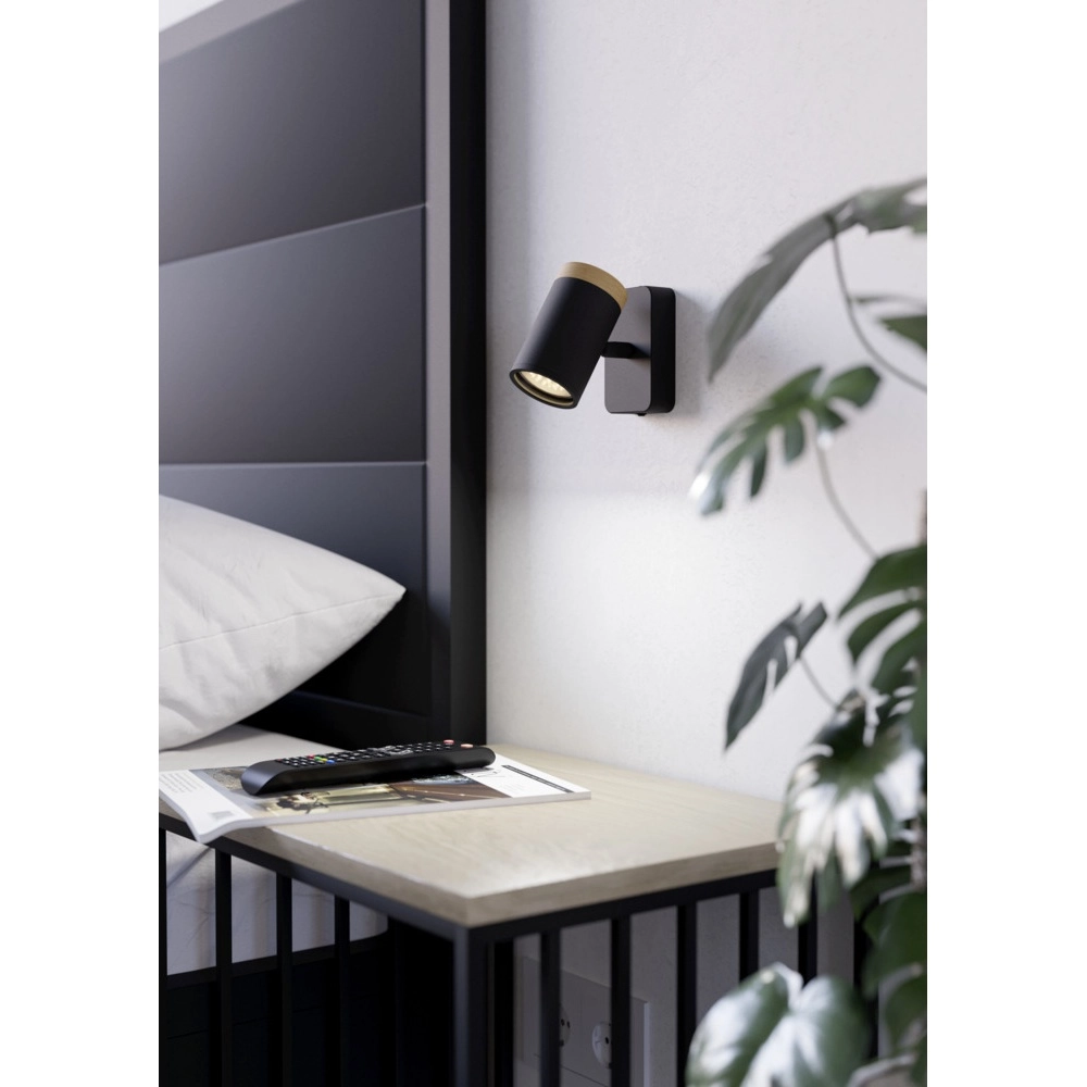 Applique murale Consuma Single noir avec bois Eglo 9008606323654