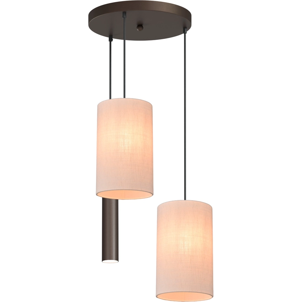Lampe pendante à 3 lampes Lisbourg Cacao avec un chapeau blanc foncé