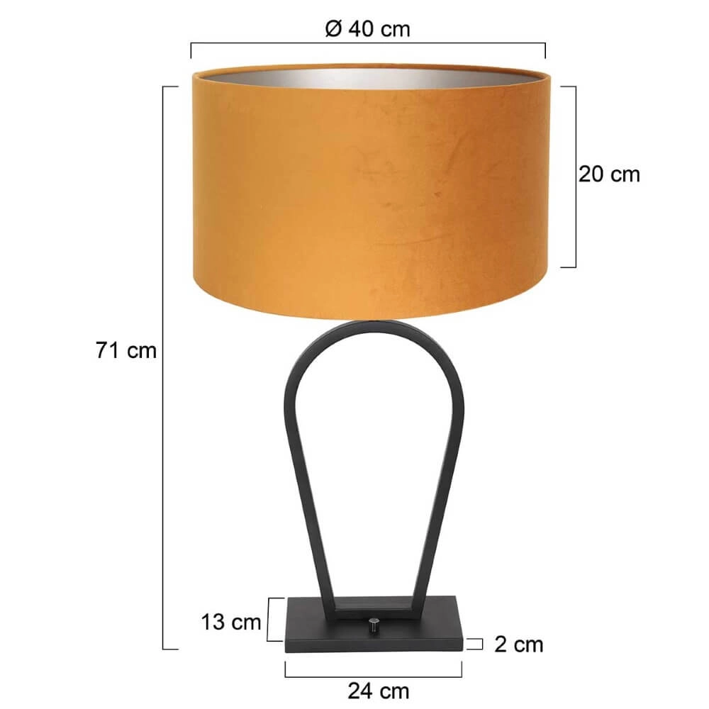 Lampe de table noire Stang avec abat-jour en velours doré Steinhauer 8712746166859