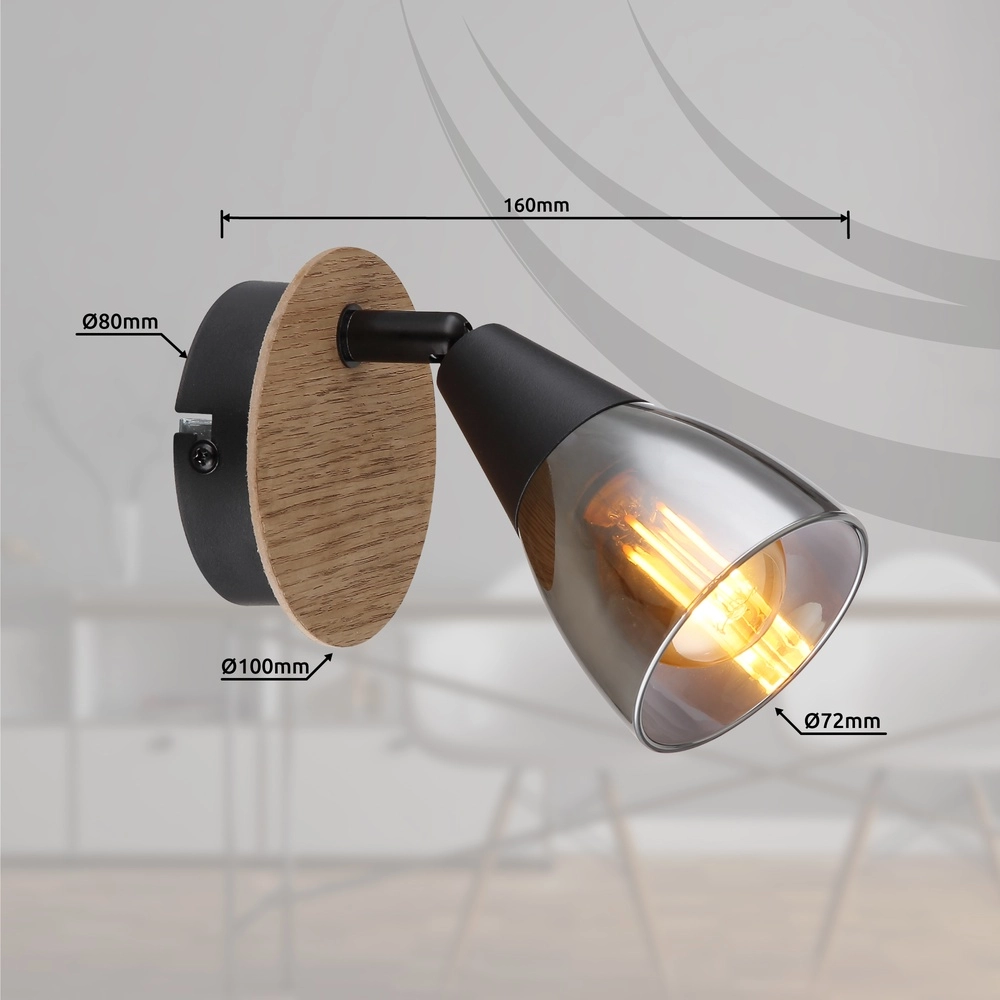 Lampe murale Mubby noir avec un aspect bois Globo 9007371457854