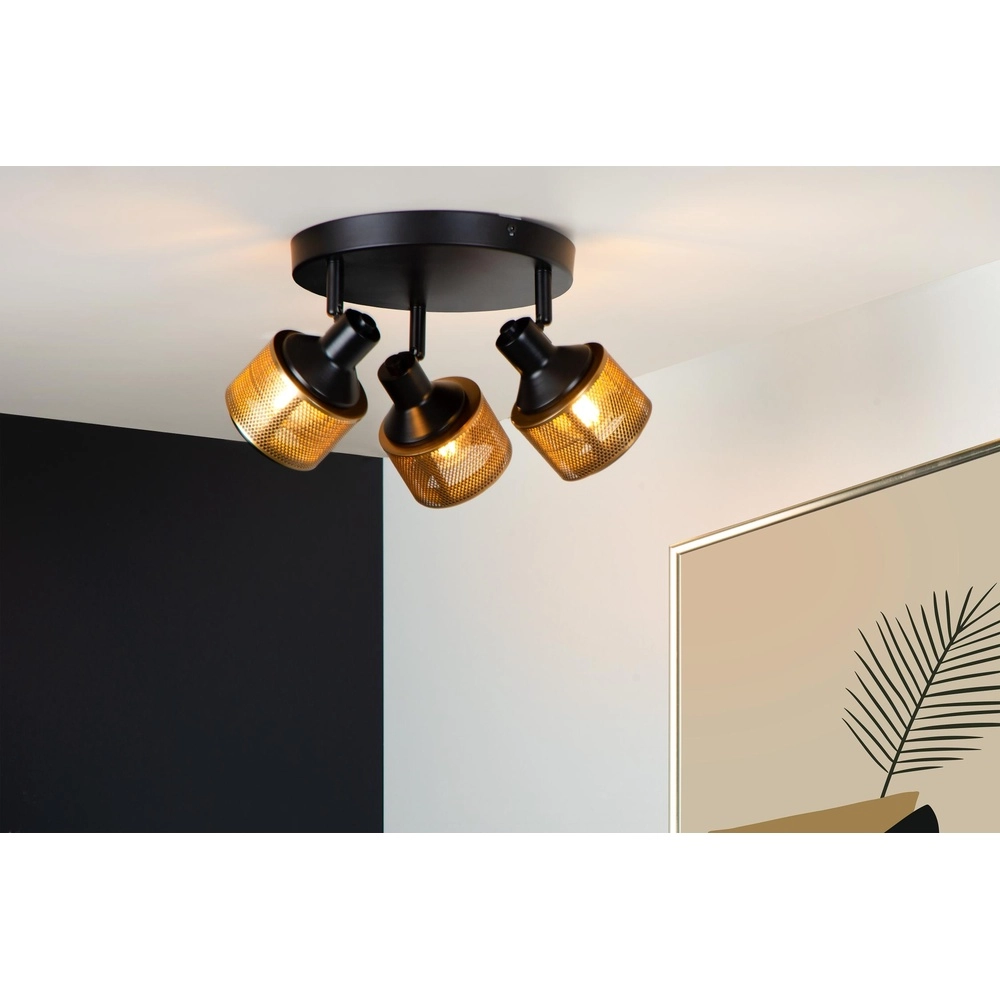 Lampe de plafond Rafa 3-noir clair avec cuivre Lucide 5411212771315