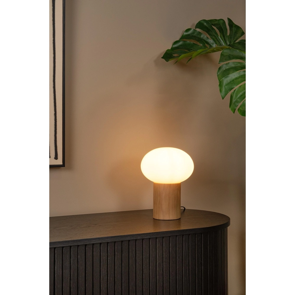 Lampe de table scandinave Birtle Bois clair avec blanc Lucide 5411212051714