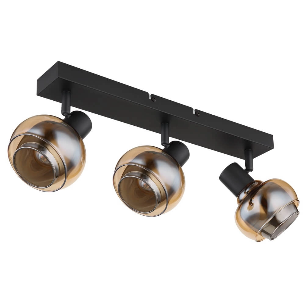 Plafonnier noir Tokki Verre fumé ambré à 3 lumières Globo 9007371458028