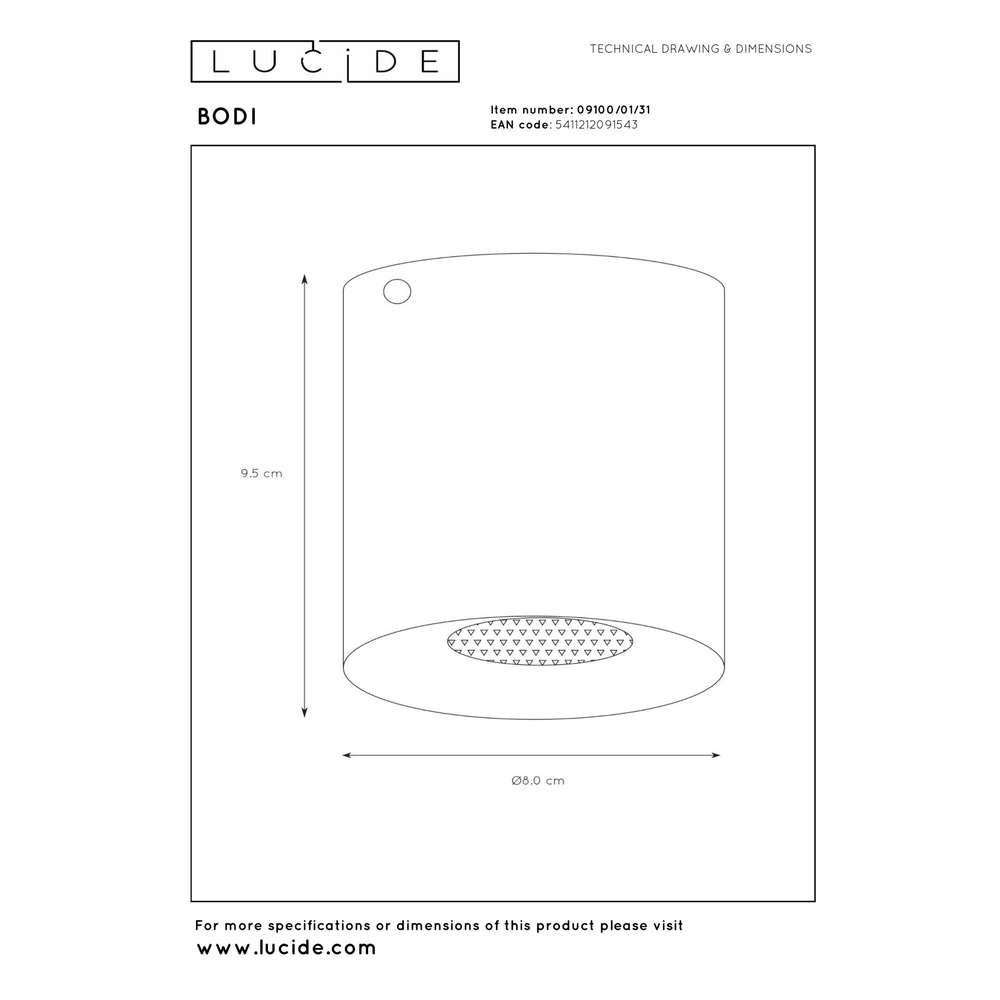 Projecteur de plafond Bodi Ø 8 cm blanc Lucide 5411212091543
