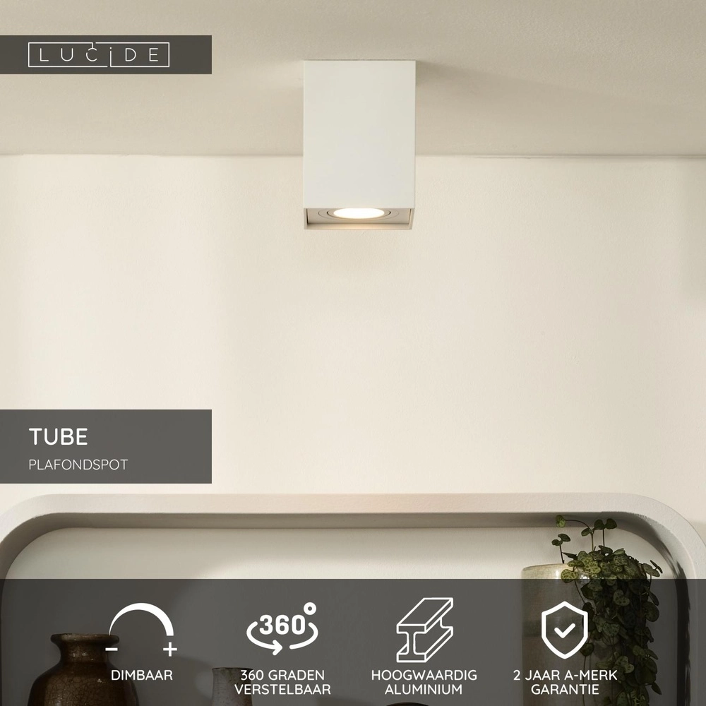 Emplacement de plafond monté en surface Tube Blanc carré Lucide 5411212220813