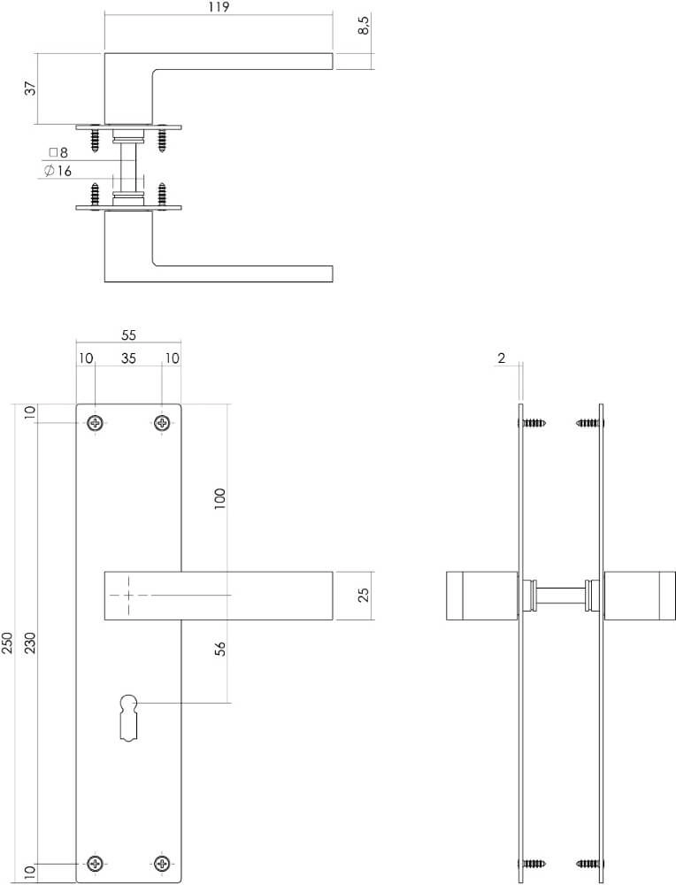 Poignée de porte moderne Amsterdam Trou de serrure en acier inoxydable Intersteel 8714186489727