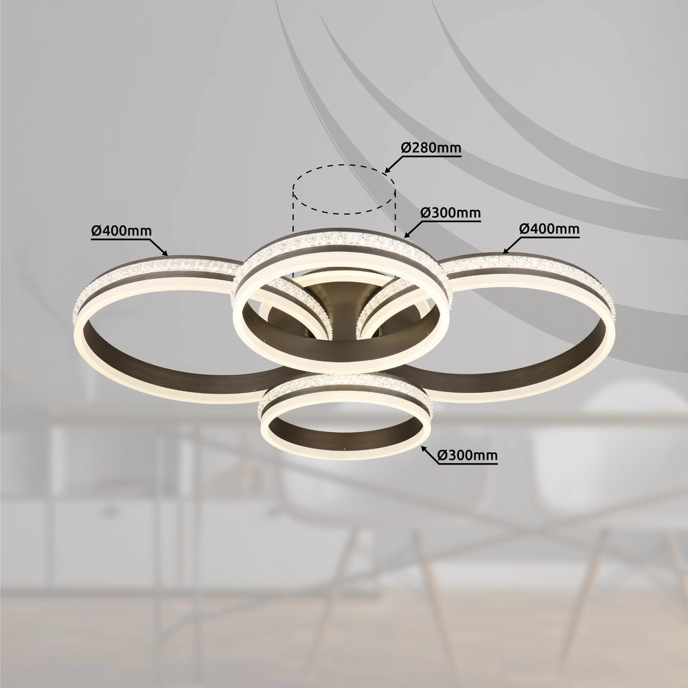 Lampe de plafond à design Grouni 4 anneaux en titane brossés Globo 9007371446001