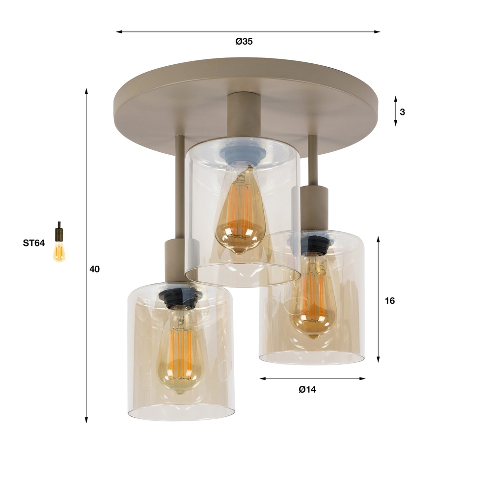 Projecting lampe de plafond Sepiora Brun sable rond à 3 parties Lyora 8716803515277