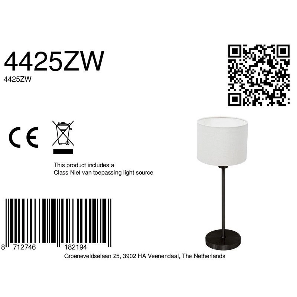 Lampe de table noire Noor avec capuchon blanc Steinhauer 8712746182194