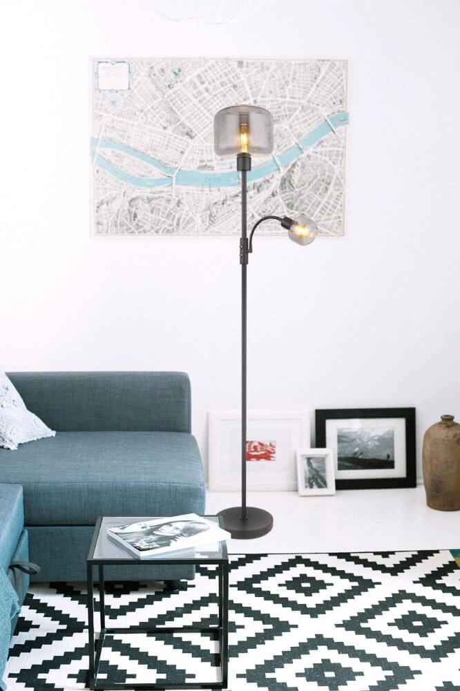 Lampadaire noir Giuseppe verre de fumée Globo 9007371438228