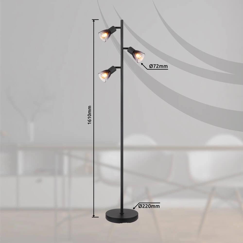 Lampadaire noir Satella 3 lumières Globo 9007371455935