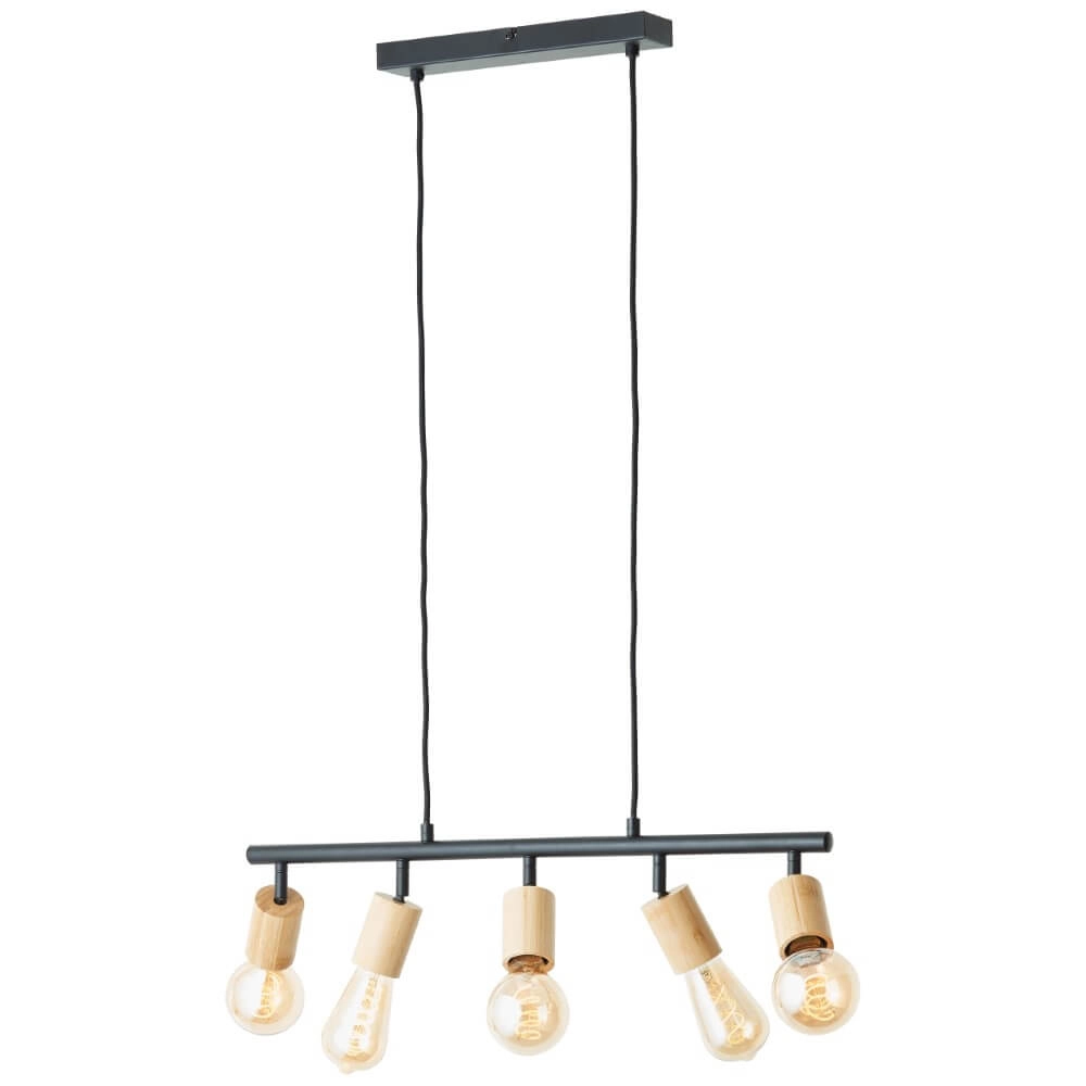 Lampe suspendue 5 lumières Tiffany noir avec du bois Brilliant 4004353406409