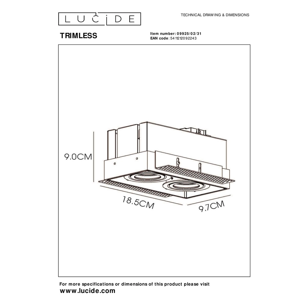 Projecteur encastré élégant Trimless Double blanc Lucide 5411212092243