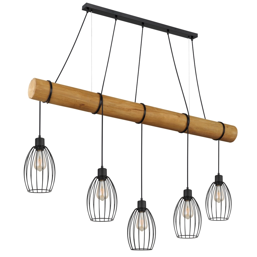 Lampe pendante de campagne Berti Bois à 5 clairs avec noir Globo 9007371586325