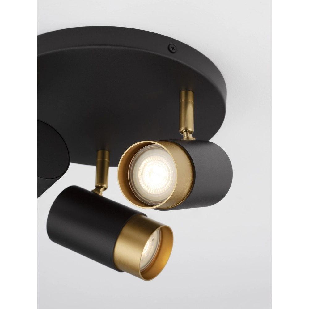 Spot de plafond Pogno 3 lumières noir avec rond doré Lyora 5212017430878