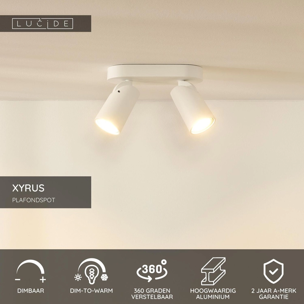Projecteur de plafond Xyrus Blanc à deux lumières Lucide 5411212234209