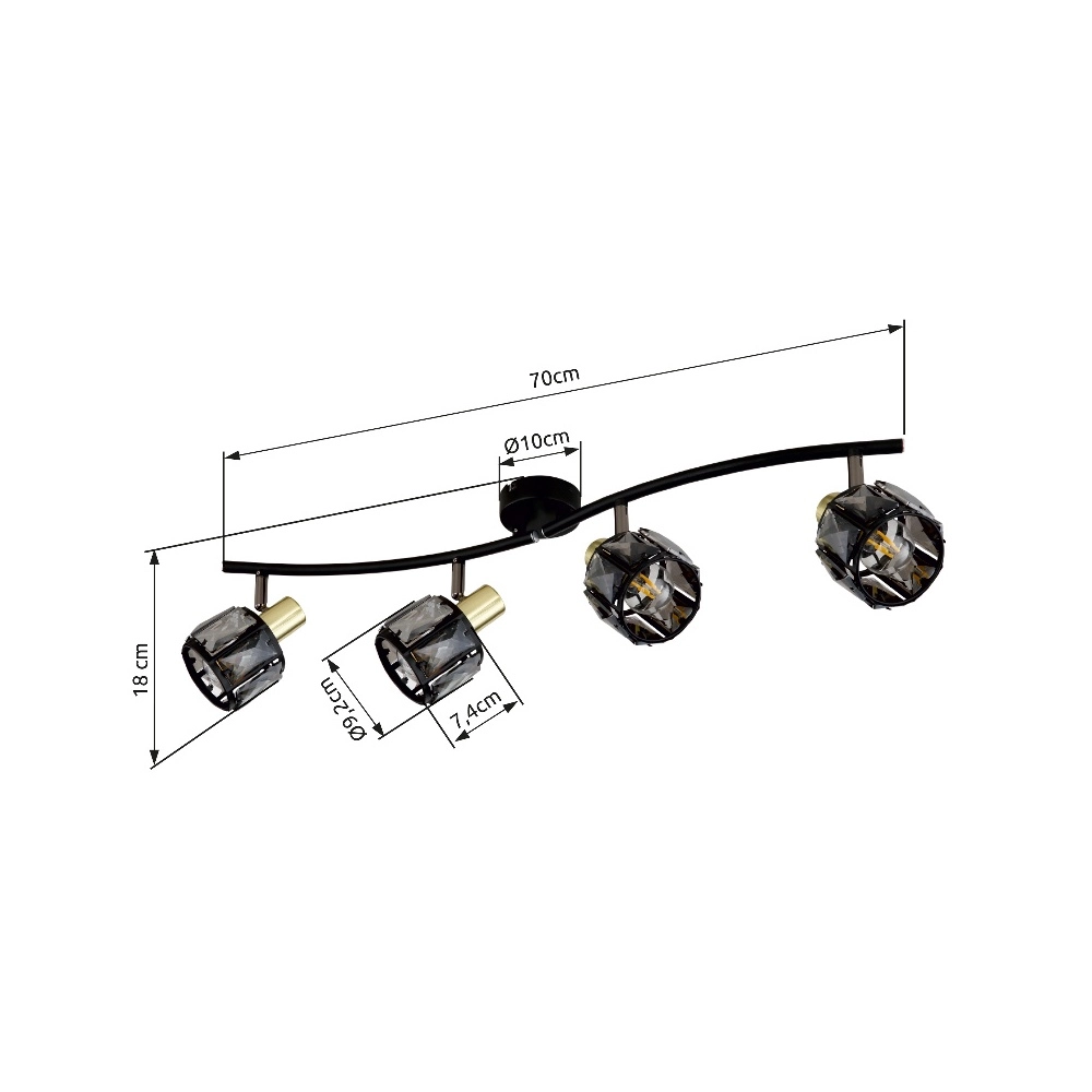 Lampe de plafond à 4 lumières Indiana Noir Globo 9007371443055