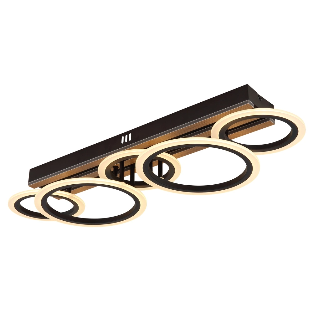 Lampe de plafond Blevins Noir avec 5 anneaux en bois Globo 9007371578160